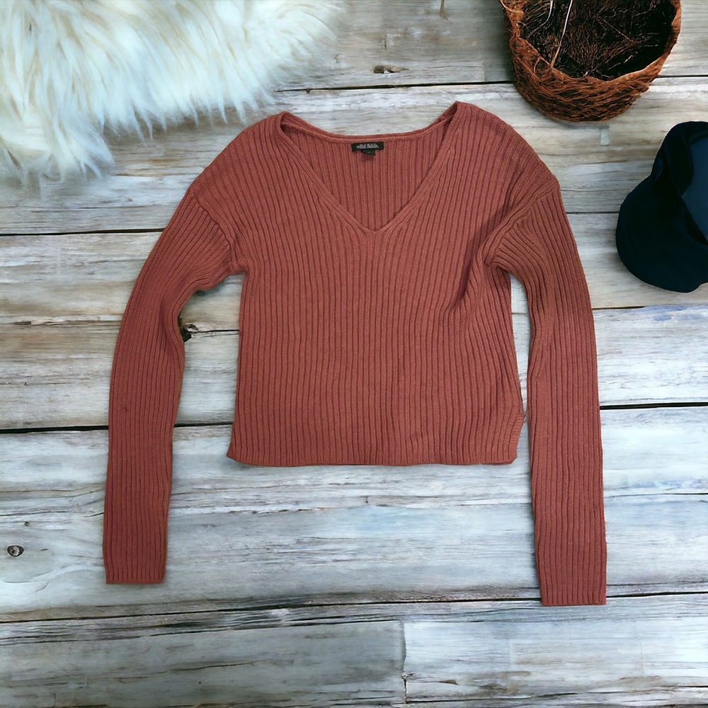 Dusty Rose Cropped Ribbed Sweater - Medium